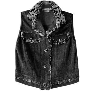 VTG CITY GIRL by NANCY BOLEN Faux Fur Glimmer Denim Vest Size 4
